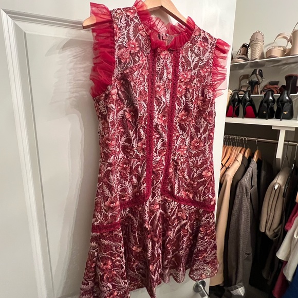 Monique Lhuillier Embroidered Mesh Cocktail Dress - Picture 8 of 15